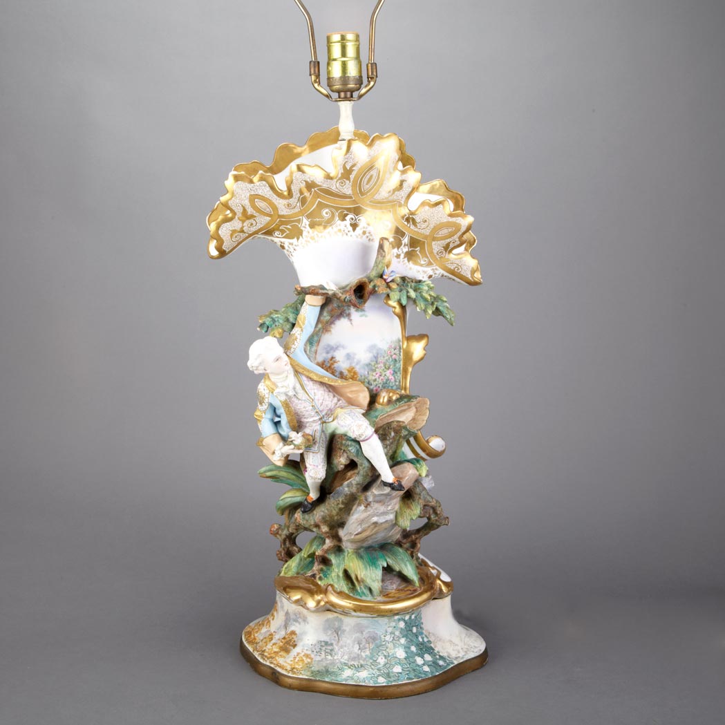 Appraisal: Paris Porcelain Figural Vase Mounted as a single-light lamp of