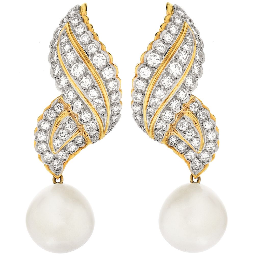 Appraisal: Diamond Pearl and K Gold Earrings Vintage Approx Carat Round