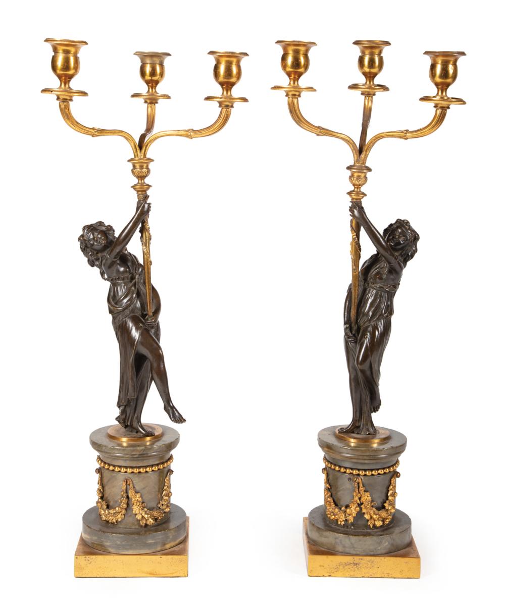 Appraisal: Pair of Empire Patinated and Gilt Bronze and Marble Figural