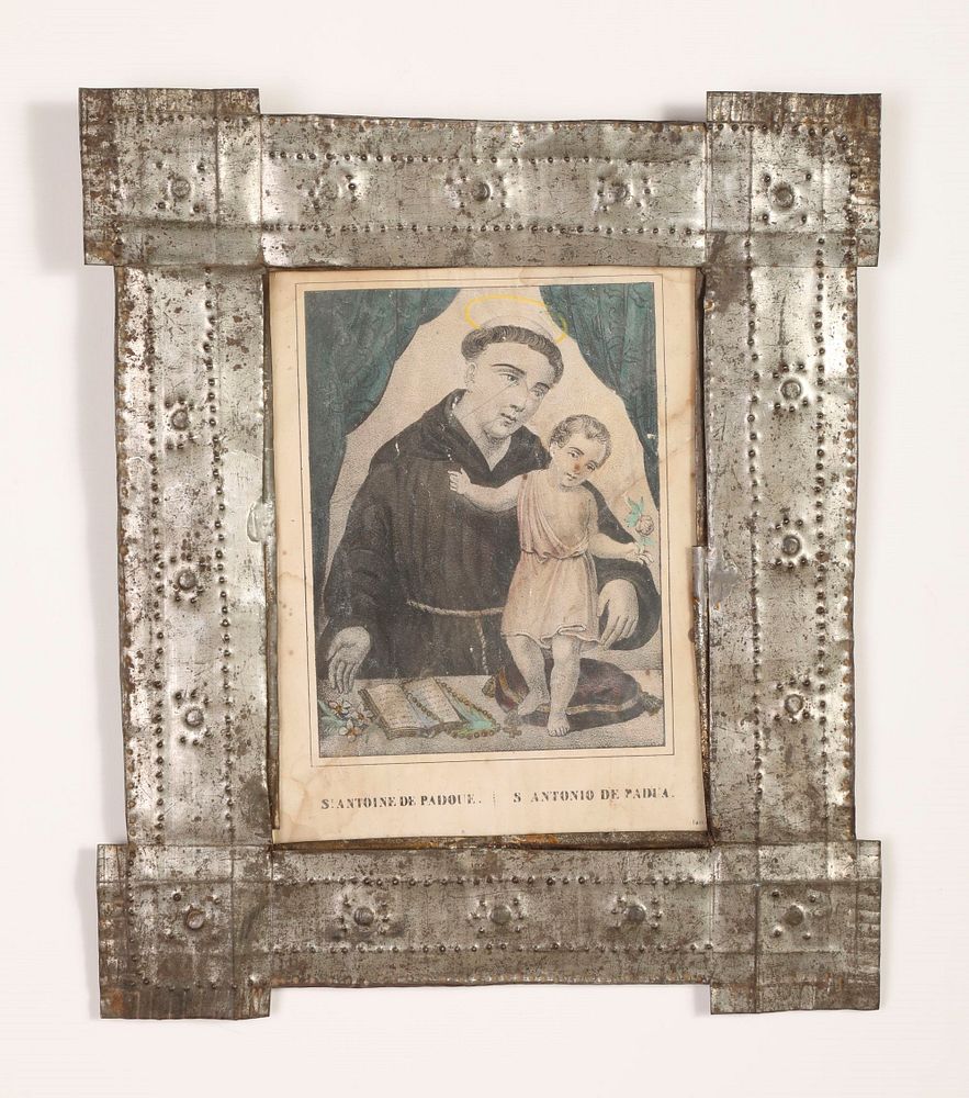 Appraisal: Tin Frame with Devotional Print ca Attributed to Isleta Tinsmith