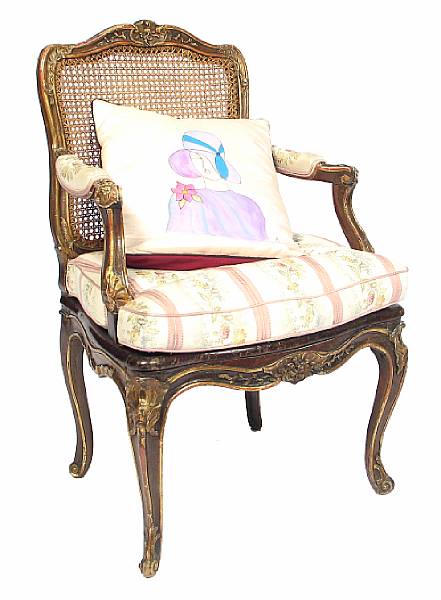 Appraisal: A Louis XV style parcel gilt walnut fauteuil height in