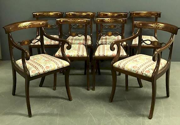 Appraisal: Set of Eight English Mahogany Saber-Leg Chairs Fine set of