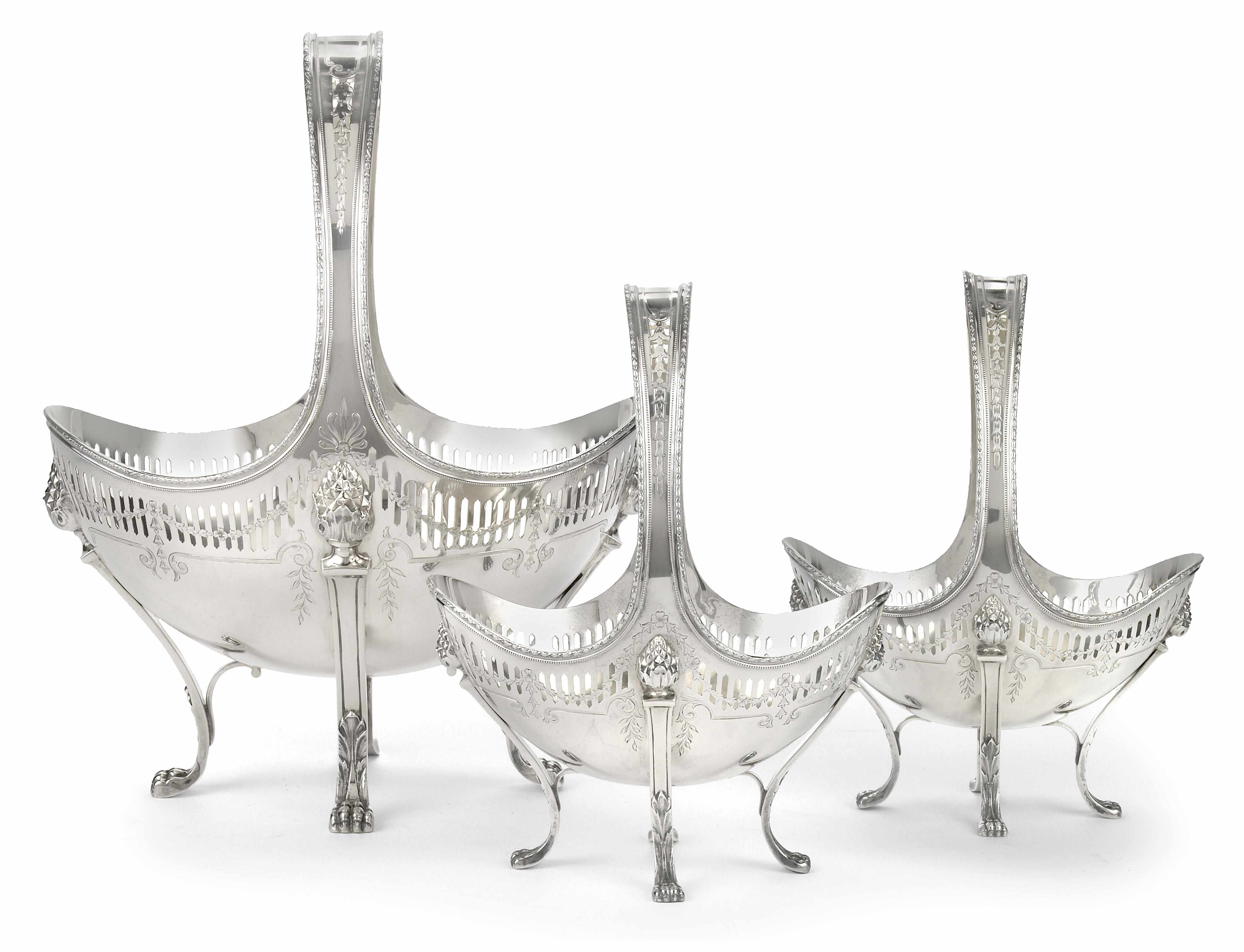 Appraisal: A sterling three piece table garniture of three graduated baskets