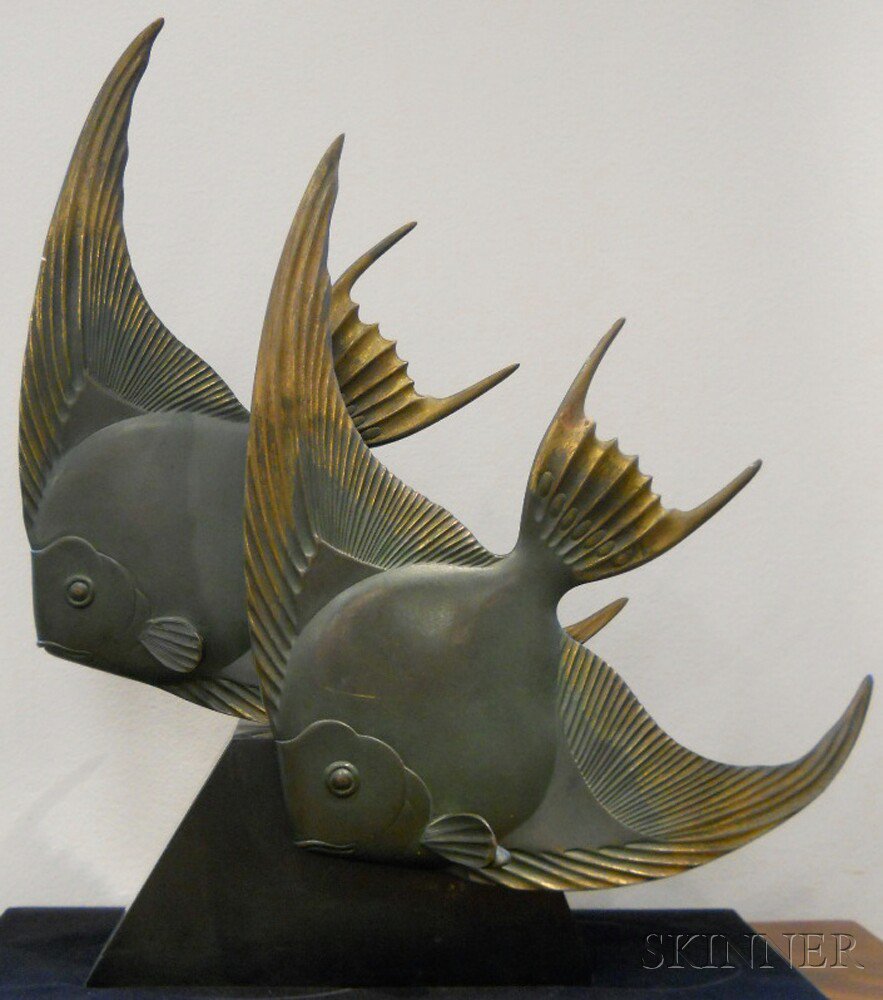 Appraisal: George Lavroff Siberian - Angelfish two fish both with verdigris