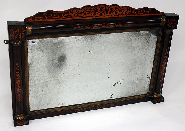 Appraisal: A TH CENTURY MAHOGANY INLAID OVERMANTLE MIRROR the inlaid decorated