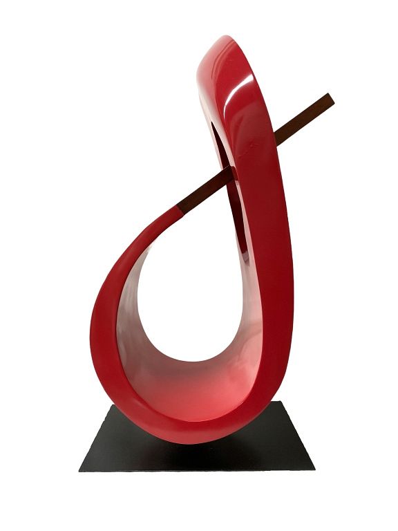 Appraisal: Large Red Wooden Abstract Sculpture Large Red Wooden Abstract Sculpture