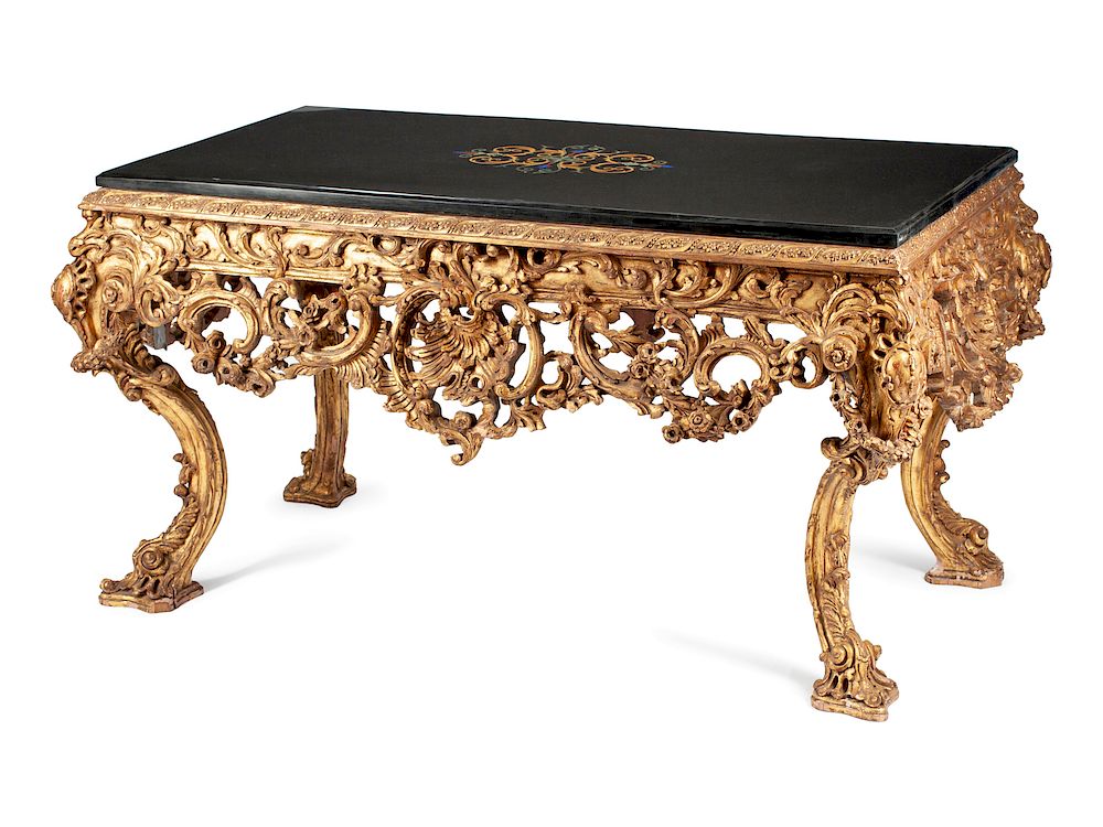 Appraisal: A George II Style Giltwood and Specimen Marble Console A