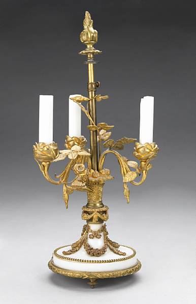 Appraisal: A French gilt bronze and marble table lamp th century