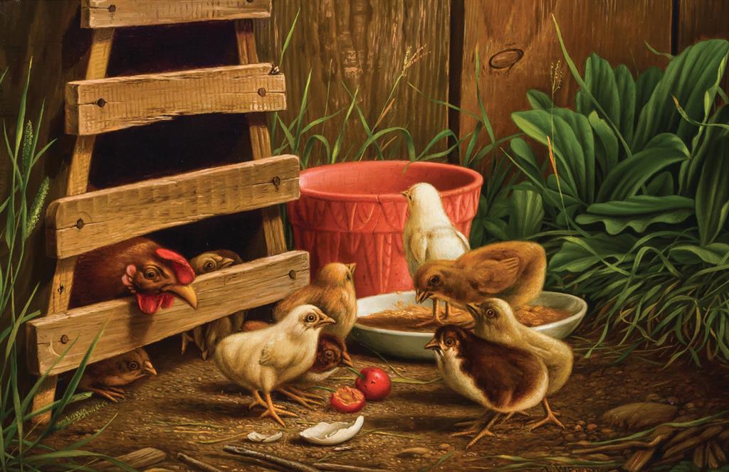 Appraisal: LEVI WELLS PRENTICE American - Barnyard Scene oil on canvas