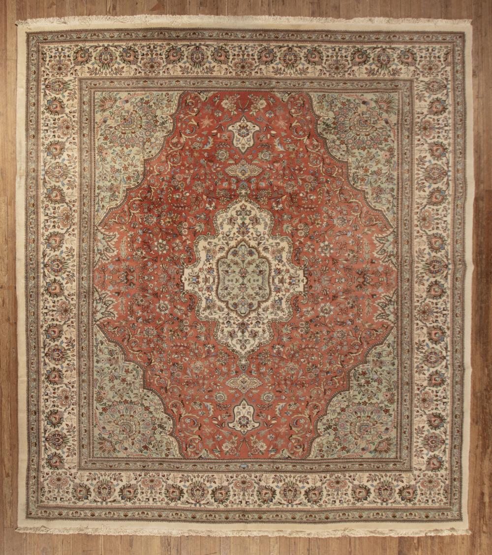 Appraisal: Tabriz Carpet salmon ground central medallion overall foliate design ft