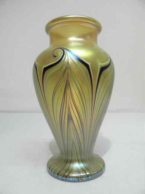 Appraisal: Orient Flume pulled art glass vase Yellow with other colors