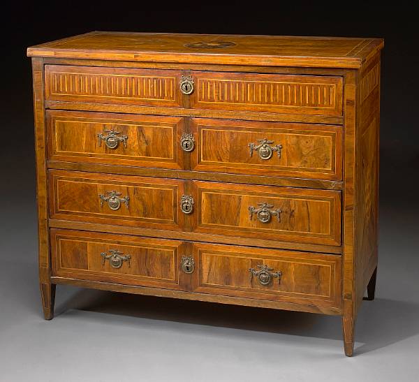 Appraisal: An Italian Neoclassical inlaid walnut chest late th century The