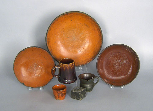 Appraisal: Three redware plates th c together with two mugs a