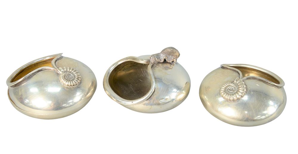 Appraisal: Three Jocelyn Burton Silver Open Saltsround form two with shell