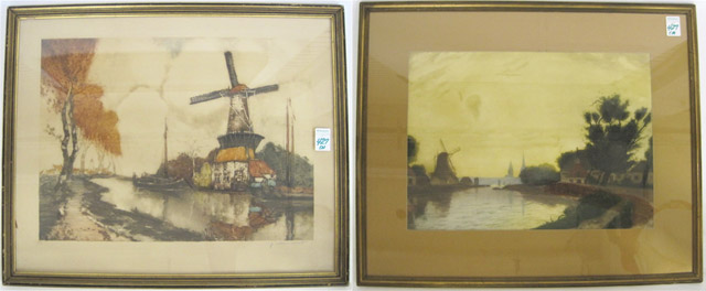 Appraisal: J VAN SANTEN TWO MIXED MEDIA COLOR PRINTS Belgian born