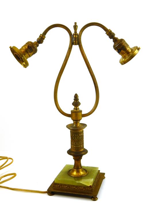 Appraisal: th C brass and green onyx table lamp green square