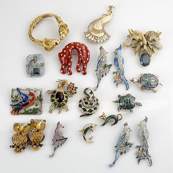 Appraisal: FIGURAL COSTUME PIECES Eighteen pieces include two Trifari turtles Boucher