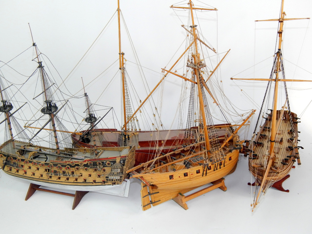 Appraisal: Two wooden scale models of armed ships two masted sailing