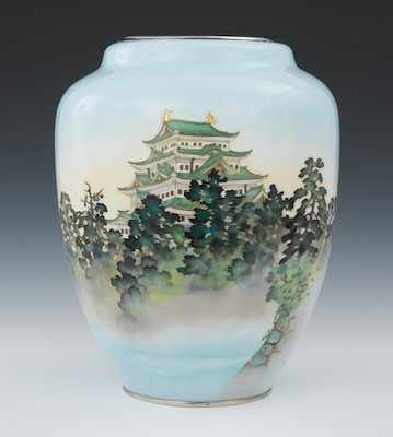 Appraisal: A Japanese Cloisonne Scenic Vase Apprx H x D at