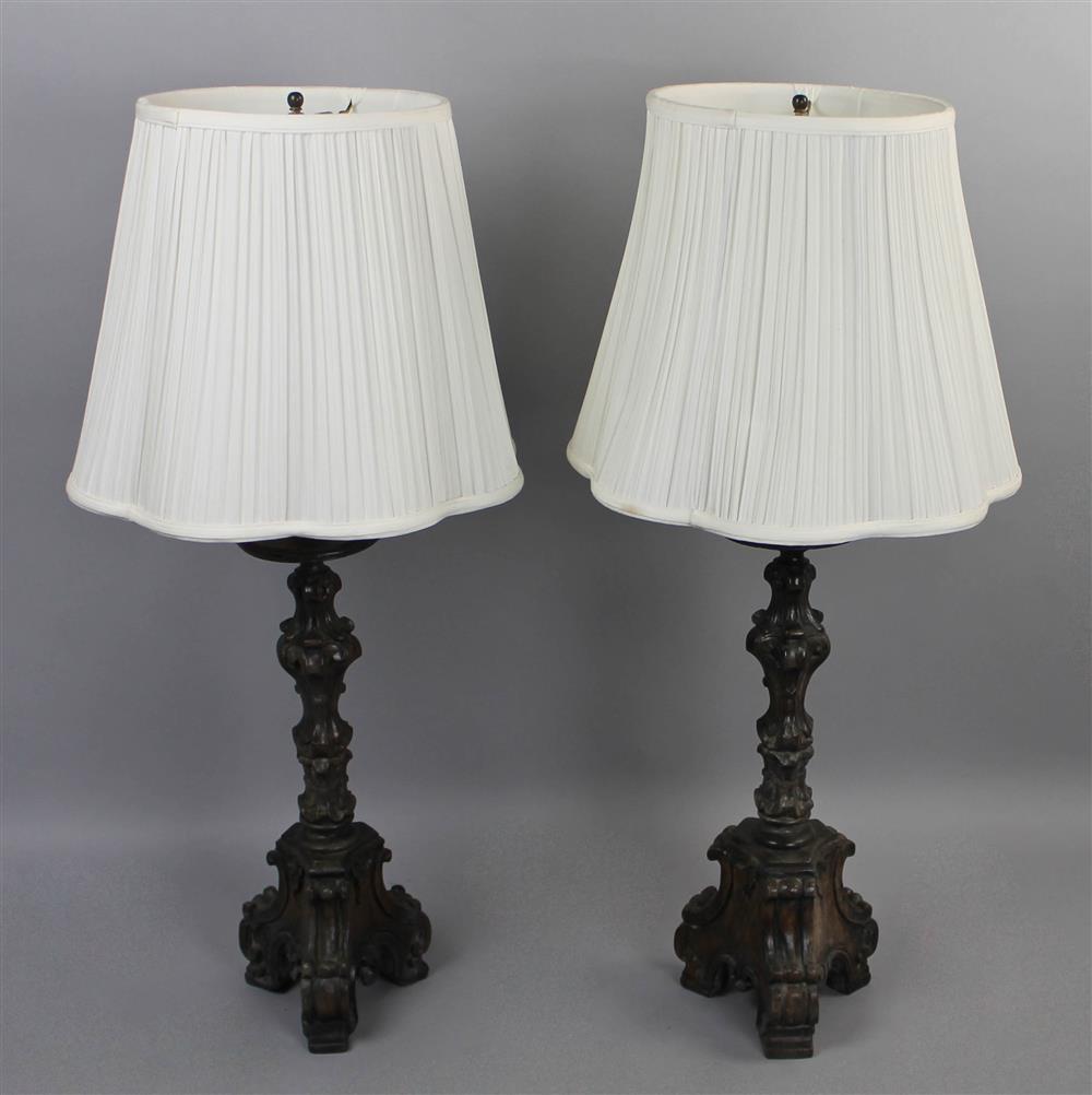 Appraisal: PAIR OF RENAISSANCE REVIVAL CARVED WOOD CARVED CANDLESTICKS MOUNTED AS