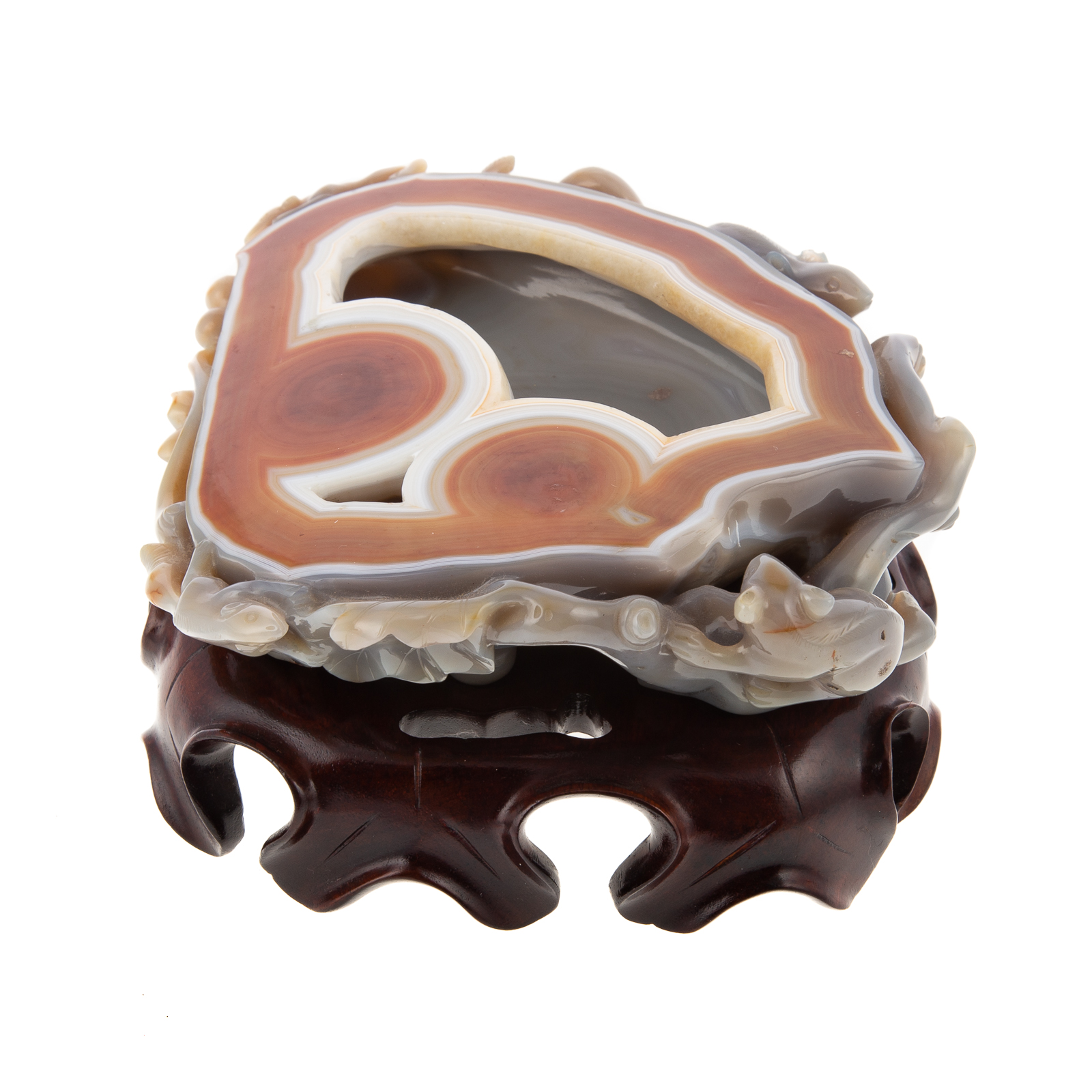 Appraisal: CHINESE CARVED AGATE CHALCEDONY BRUSH WASH th century elaborately carved