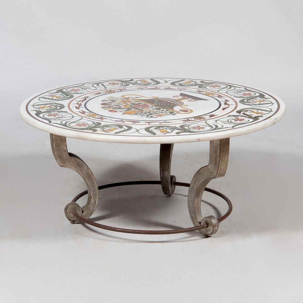 Appraisal: Italian Scagliola and Painted Metal Low Table x in diam