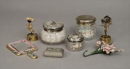 Appraisal: Three Cut Glass Dresser Jars with Silver or Silverplate Lids