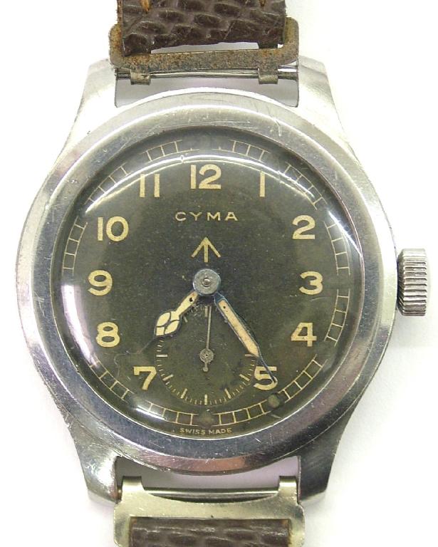 Appraisal: Cyma Military issue large stainless steel gentleman's wristwatch the black