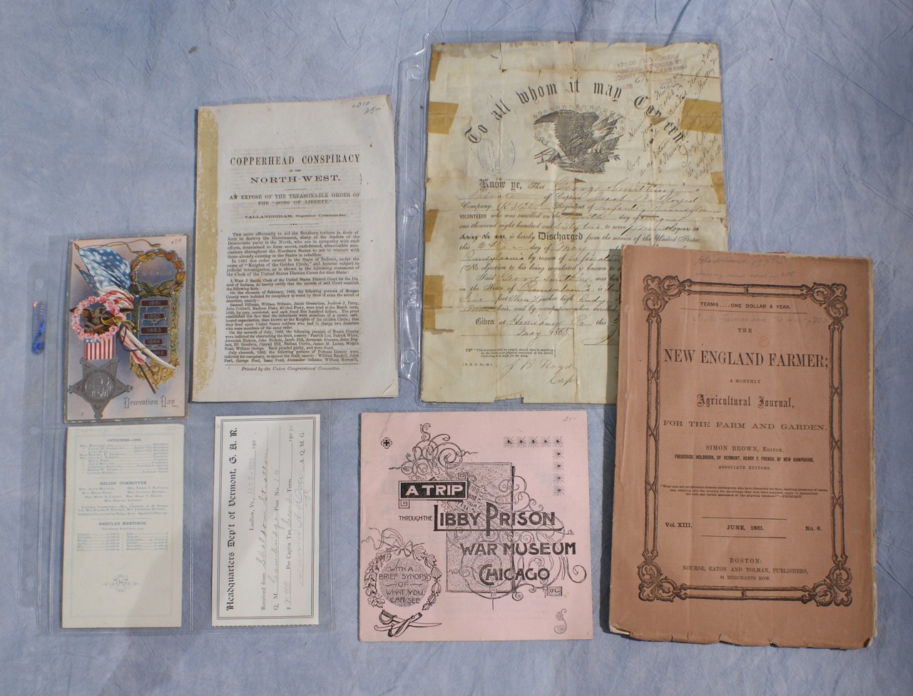 Appraisal: Civil War miscellaneous ephemera to include discharge certificates GAR material