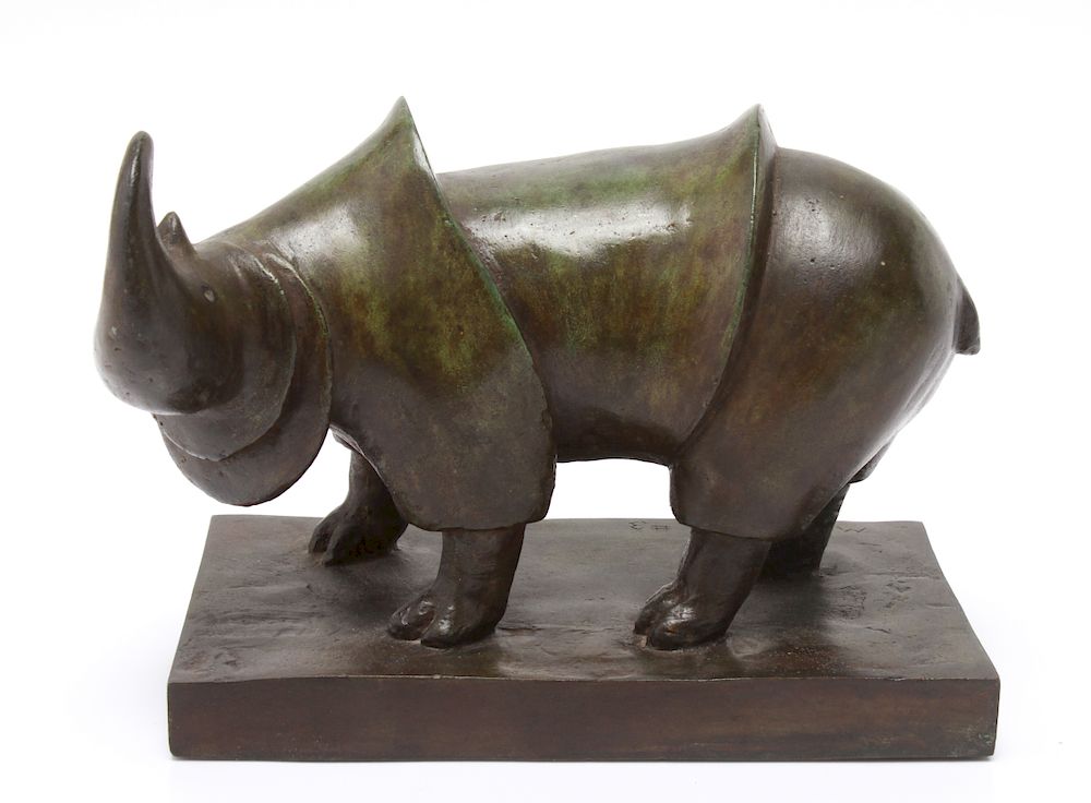 Appraisal: M Donnell Rhinoceros Modern Bronze Sculpture M Donnell modern bronze