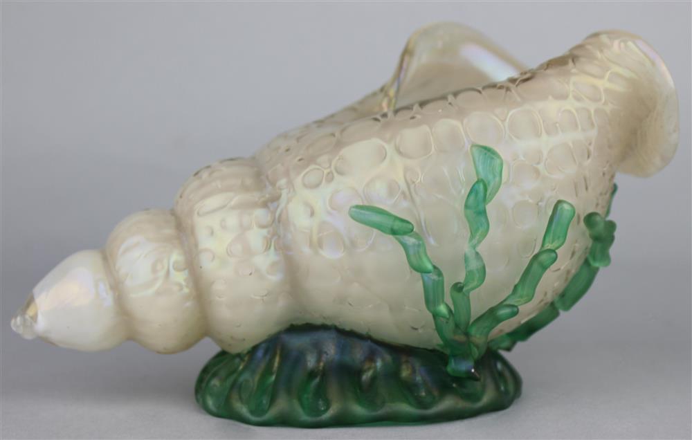 Appraisal: LOETZ MOLDED GLASS SEASHELL VASE the opalescent molded shell with