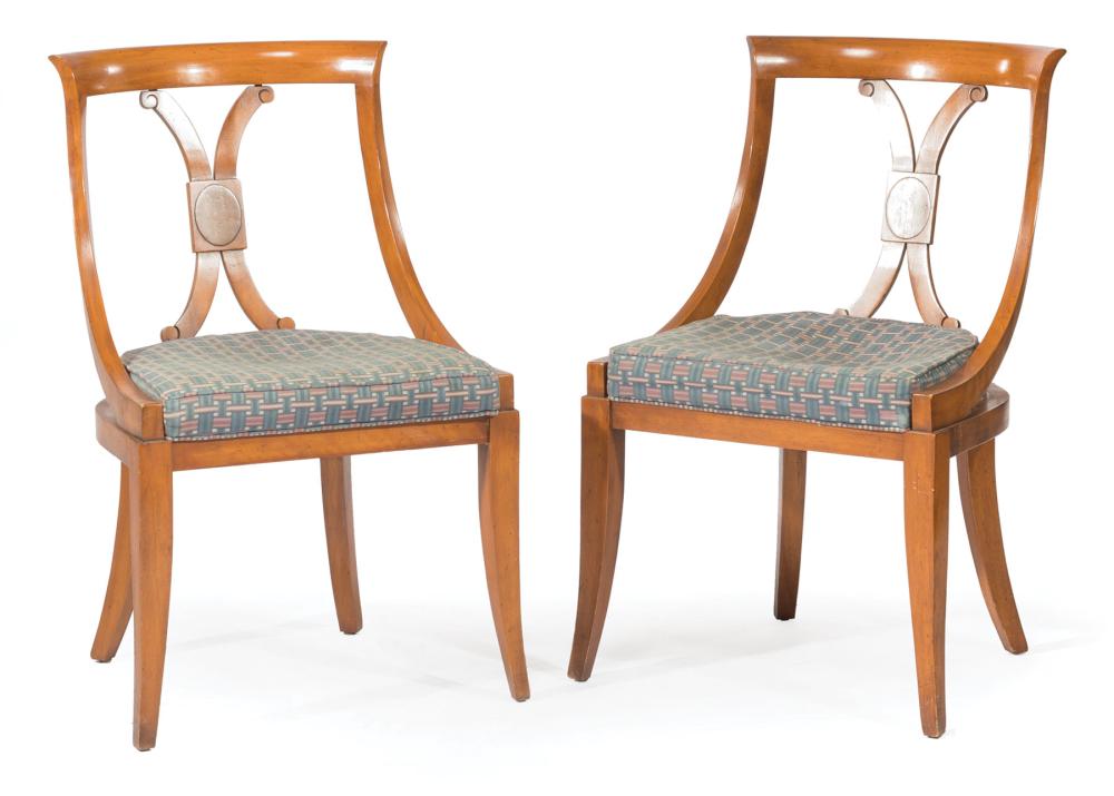 Appraisal: Pair of Biedermeier-Style Fruitwood Side Chairs H splat saber legs