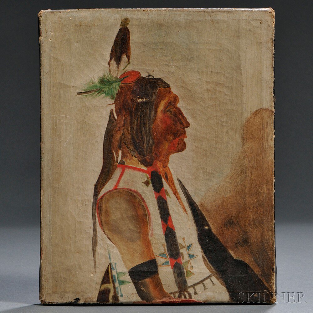 Appraisal: Oil Portrait of a Plains Indian x in Estimate -