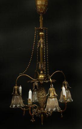 Appraisal: Late Victorian Brass Combination Gas and Electric Eight-Light Chandelier Approx