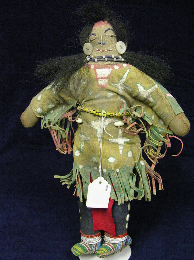 Appraisal: NATIVE AMERICAN GHOST DANCER MALE DOLL Leather head with animal