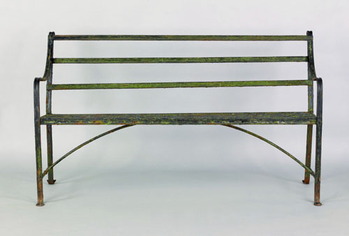 Appraisal: Georgian style wrought iron garden bench h w