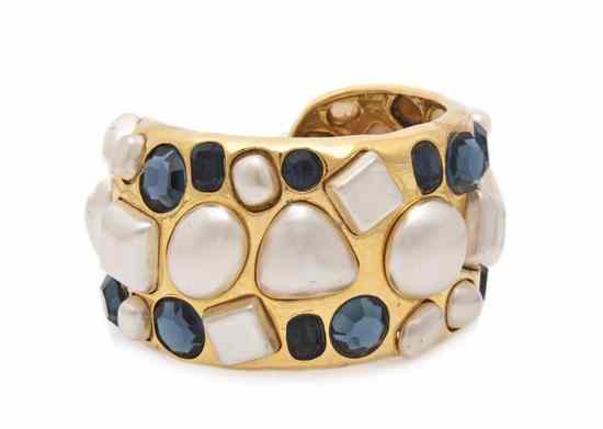 Appraisal: A Chanel Faux Sapphire and Pearl Cuff s Stamped Chanel