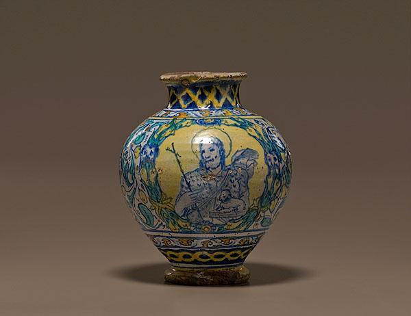 Appraisal: EARLY ITALIAN FAIENCE JAR th th century tin-glazed polychromed Italian