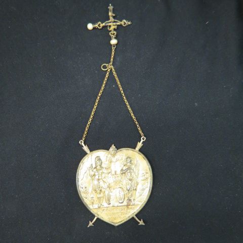 Appraisal: Early Religious Medal gold gilt heart shape with figures on