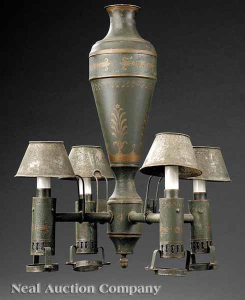 Appraisal: A Louis Philippe Gilt-Decorated T le Peinte Four-Light Chandelier mid-