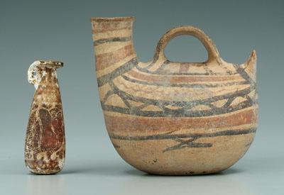 Appraisal: Two Greek vessels askos pouring vessel earthenware with polychrome geometric