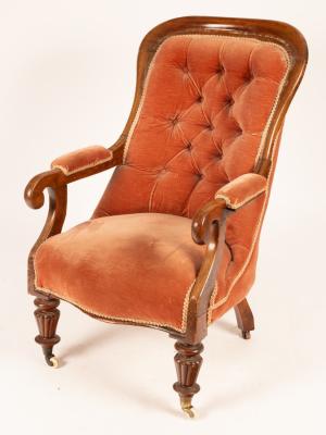 Appraisal: A Victorian button back open armchair velvet upholstered on lobed