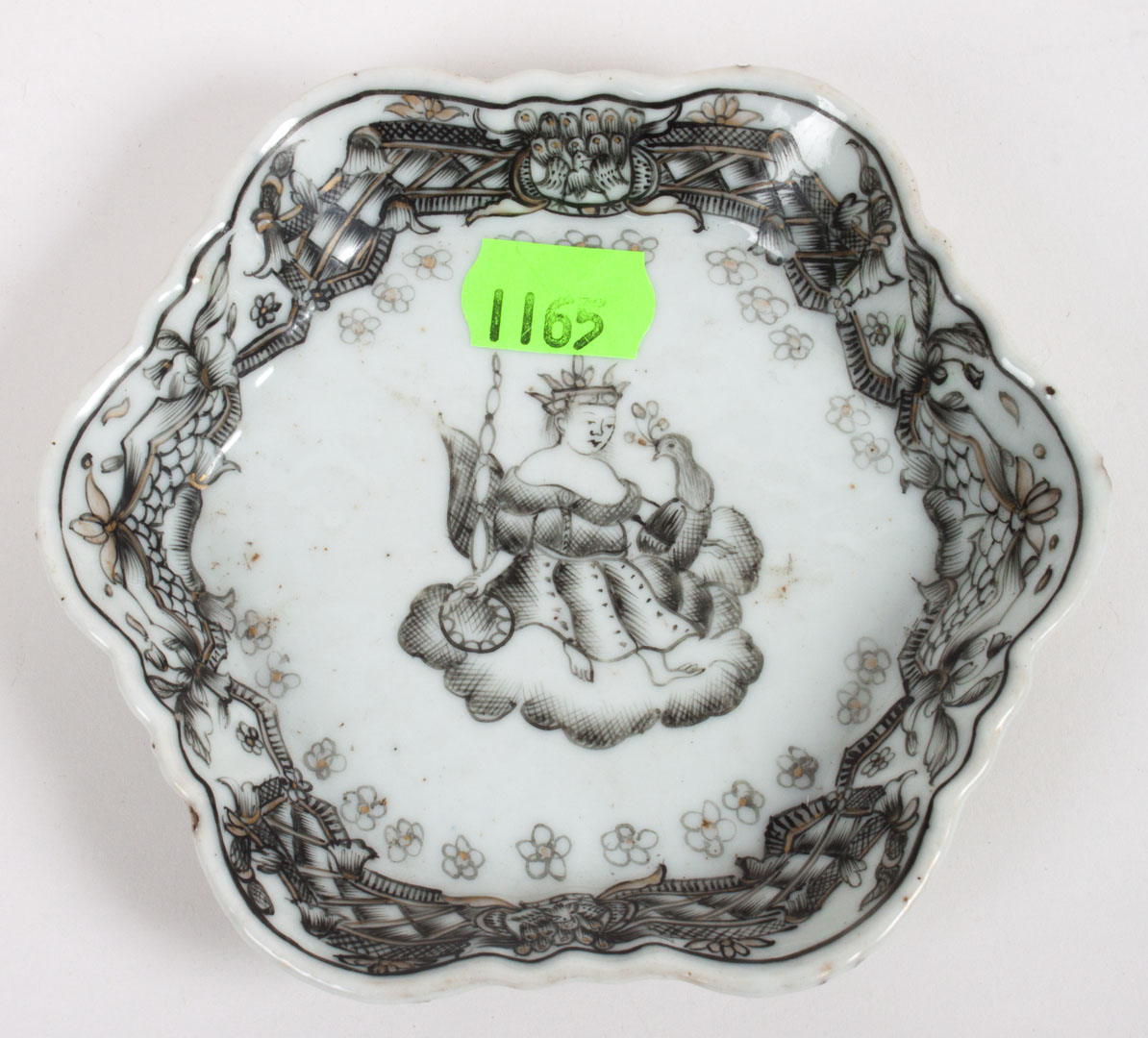 Appraisal: Chinese Export grisaille porcelain teapot stand circa floral border with