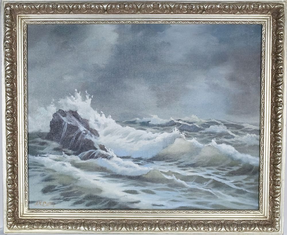 Appraisal: American Seascape Stormy Waves Oil Painting SIGNED th Century original