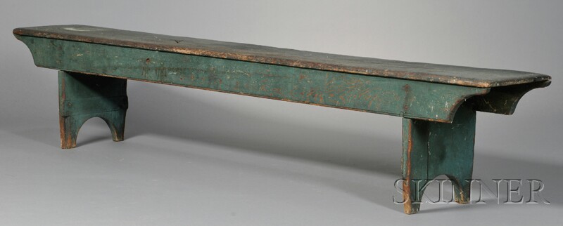 Appraisal: Pine Blue-painted Bench probably southeastern Massachusetts early th century the