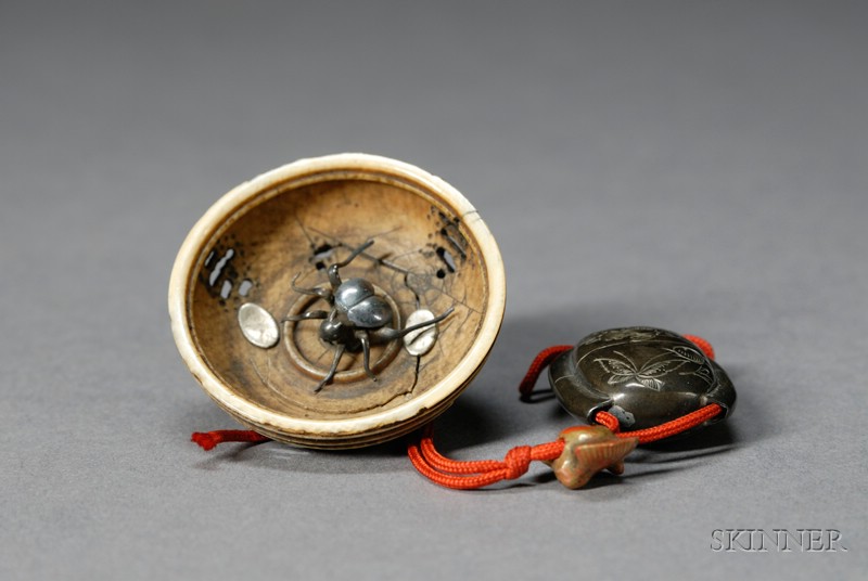 Appraisal: Sagemono Japan th century netsuke of silver and ivory in