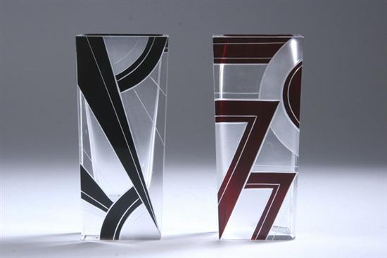 Appraisal: TWO CZECH ART DECO ENAMELLED GLASS VASES Circa Both flaring