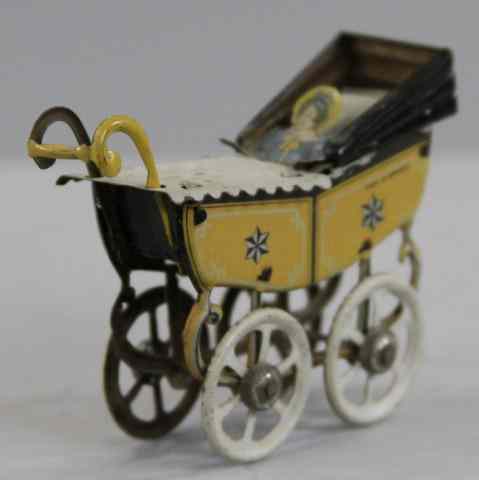 Appraisal: BABY IN CARRIAGE PENNY TOY Fischer Germany lithographed tin die