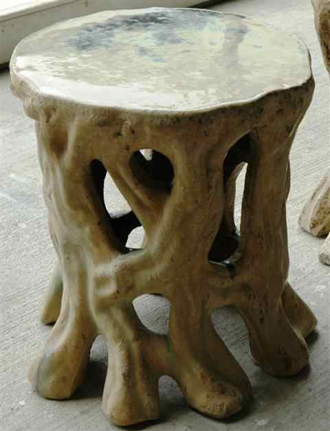 Appraisal: FAUX BOIS WHITE-GLAZED POTTERY STOOL h x dia in