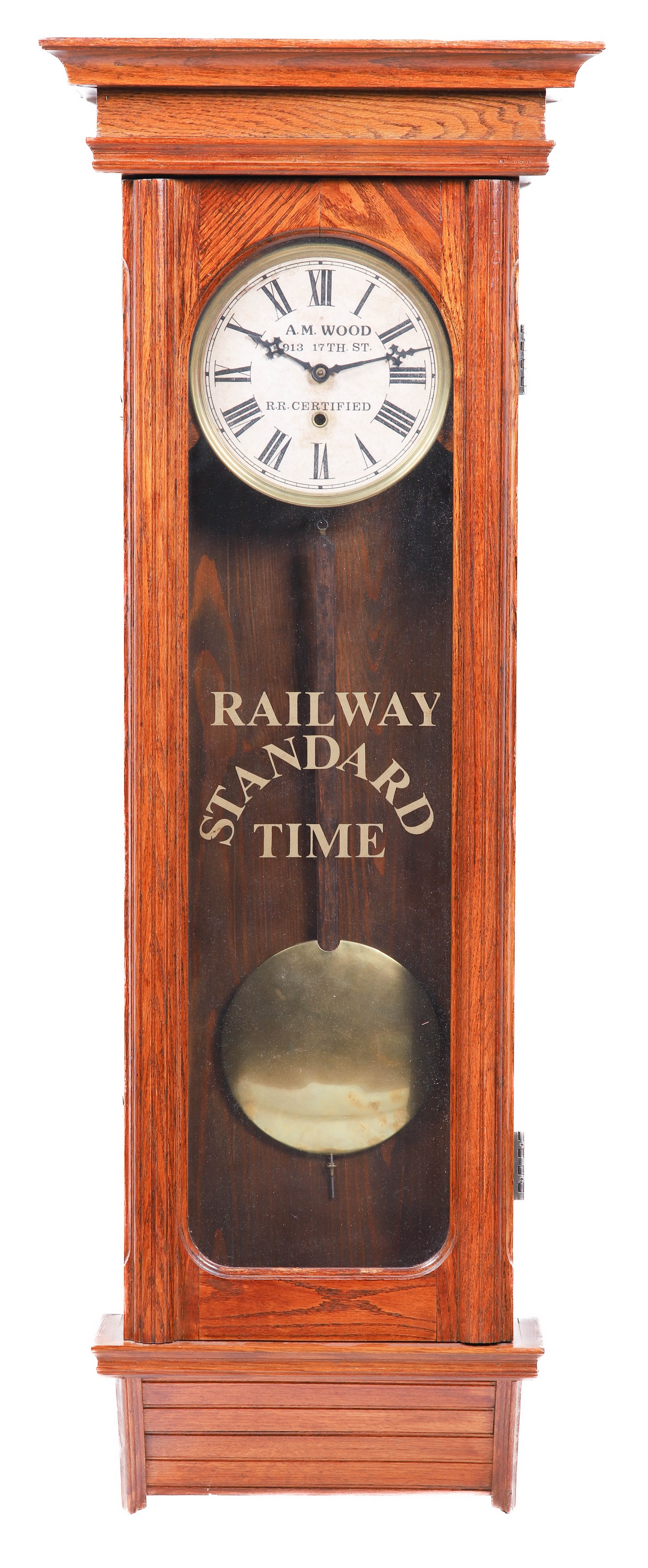 Appraisal: Gilbert time only oak wall clock 'Railway Standard Time stenciled